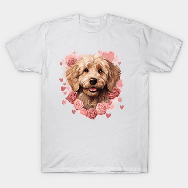 Goldendoodle Dog with hearts T-Shirt by Retroprints